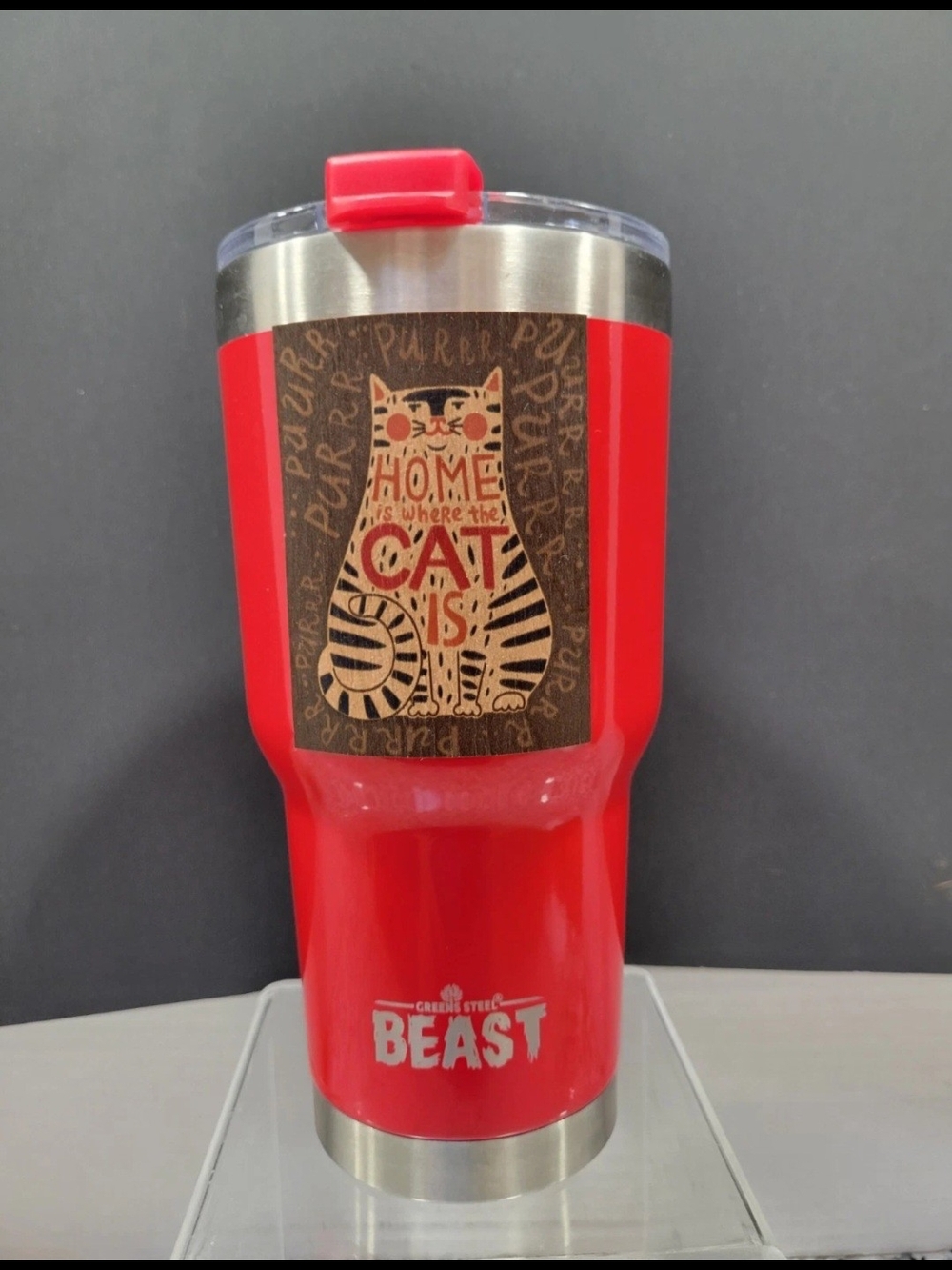 GreenSteel Beast Red Cat Graphic Insulated Travel Tumbler